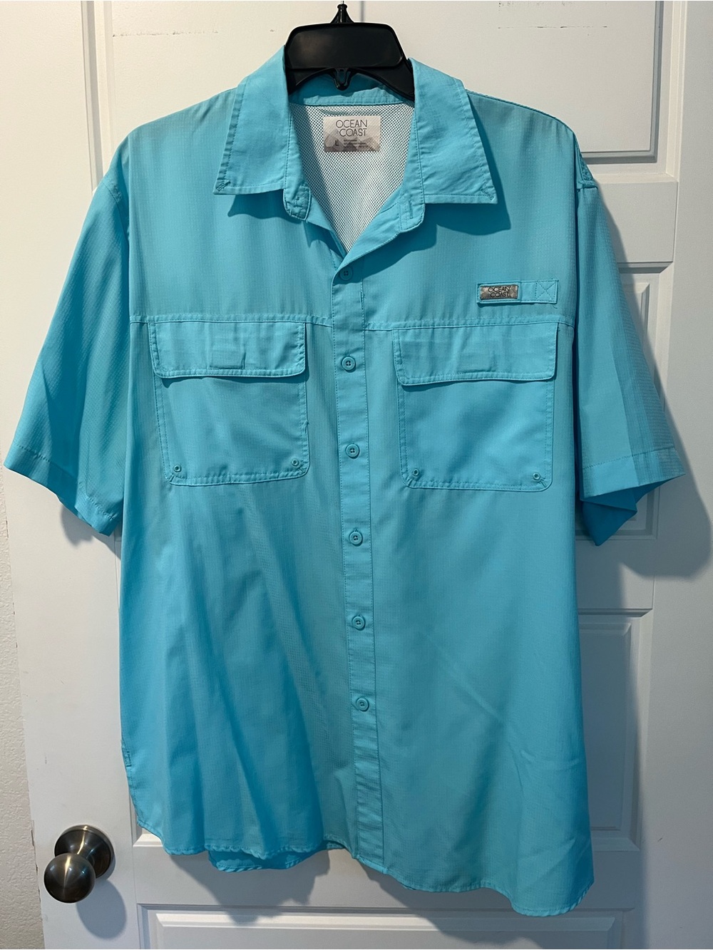 Ocean & Coast Men’s Short-Sleeve Button-Down Shirt — Aqua Blue